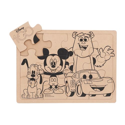 Rompecabezas con Marco para Pintar Mickey Mouse, Sully, Pluto y Rayo McQueen Disney 100 - 12 Piezas