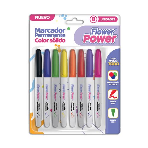 Marcadores Permanentes Flower Power Colores Sólidos x 8