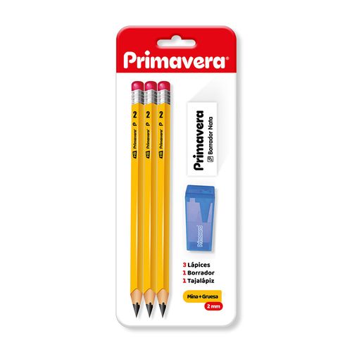 Set 3 Lápices - Borrador - Sacapuntas Primavera