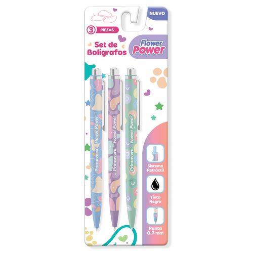 Bolígrafo Flower Power Patrones x 3