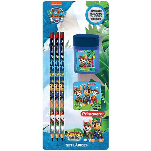 Set 3 Lápices - Borrador - Sacapuntas Paw Patrol  Jungle Pups