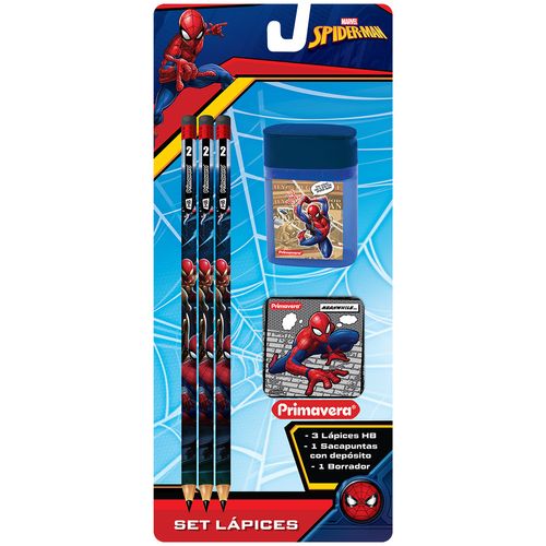 Set 3 Lápices - Borrador - Sacapuntas Spiderman
