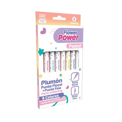 Plumón Doble Punta Pastel Flower Power x 6