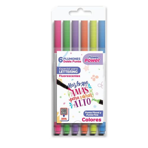 Plumón Doble Punta Flower Power x 6