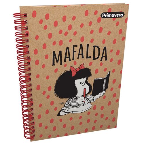 Cuaderno Argollado Pasta Dura  Mafalda Kraft Grande Puntos
