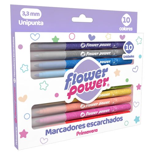 Marcador Escarchado Flower Power x 10