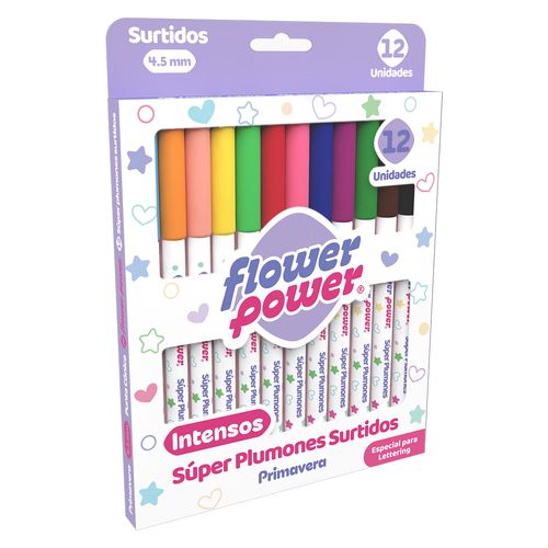 Super Plumón Flower Power Punta Cónica x12