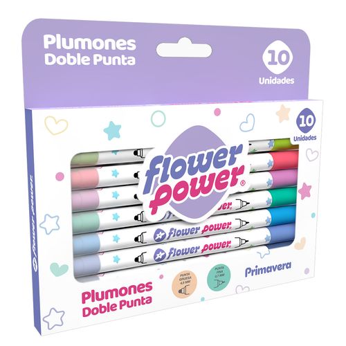 Plumón Doble Punta  Flower Power X10
