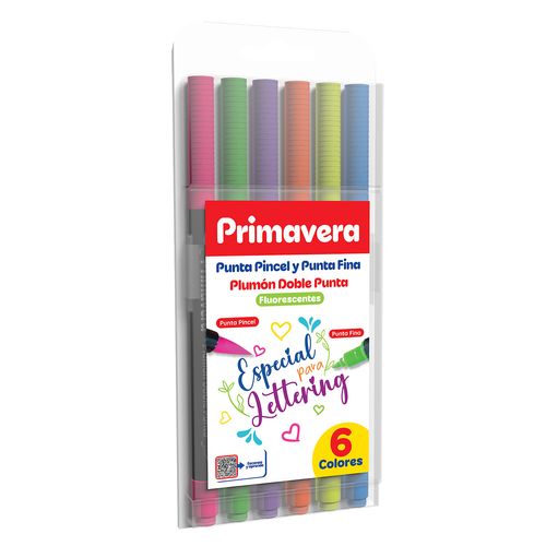 Plumones Punta Pincel Fluorescentes Doble Punta 6 Colores