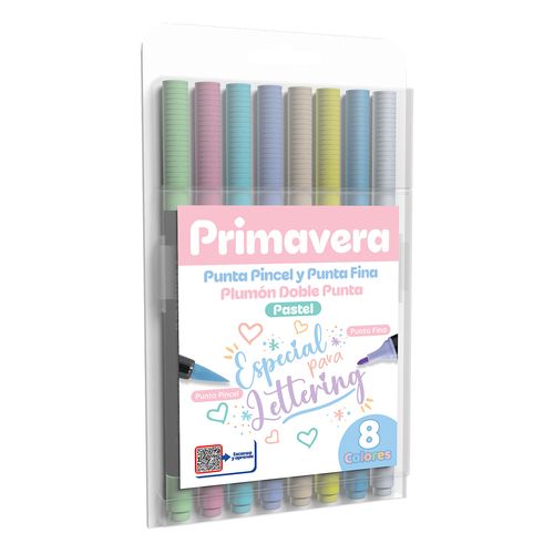 Plumones Punta Pincel Pastel Doble Punta 8 Colores