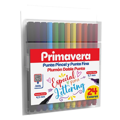 Plumon Punta Pincel y Punta Fina Primavera X 24 Colores