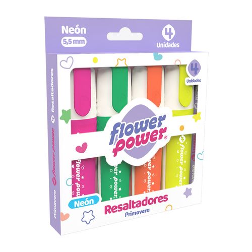 Resaltador Flower Power Neón x 4