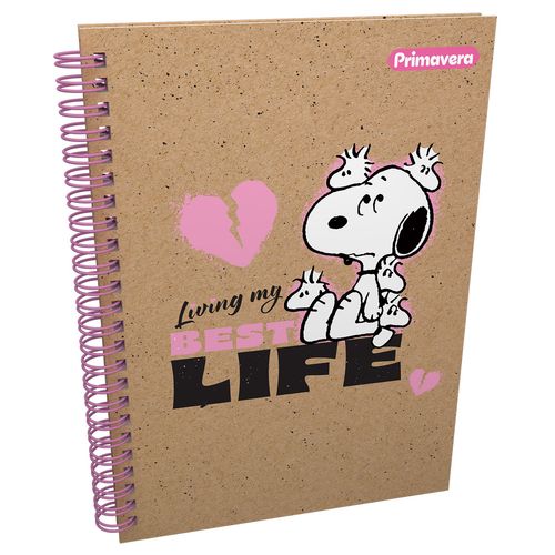Cuaderno Argollado Pasta Dura  Snoopy Kraft Grande Living My Best Life