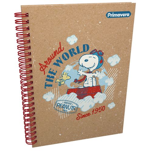 Cuaderno Argollado Pasta Dura  Snoopy Kraft Grande The World