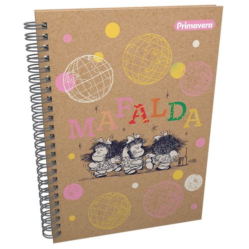 Cuaderno Argollado Pasta Dura  Mafalda Kraft Grande Bailando