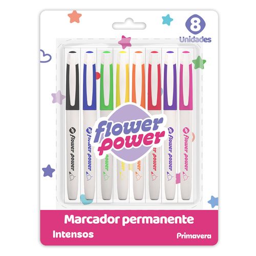 Marcadores Permanentes Flower Power Colores Sólidos x 8