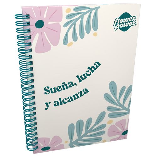 Cuaderno Argollado Pasta Dura  Flower Power Grande Sueña, Lucha y Alcanza