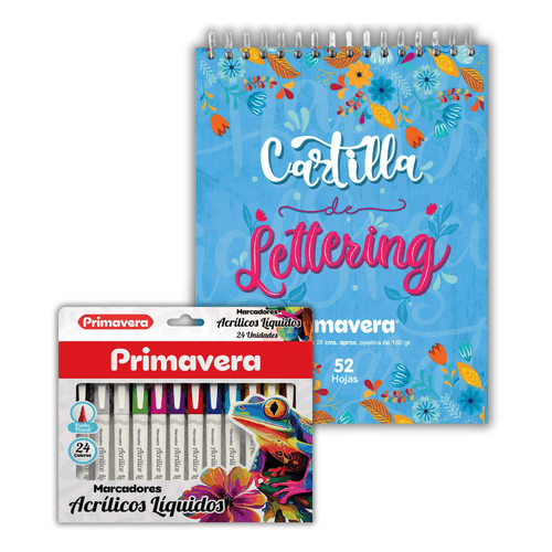 Combo Cartilla Para Lettering + Marcadores Acrílicos Líquidos X 24