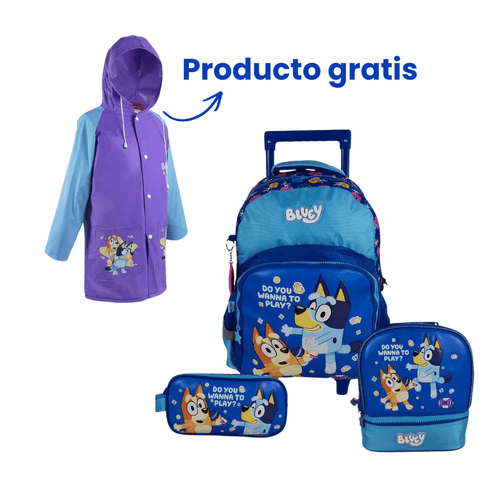 Kit Bluey Morral - Lonchera - Cartuchera + Impermeable