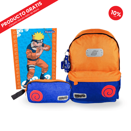 Combo Hokage Naruto: Morral Clan Uzumaki + Cartuchera + Carpeta de Regalo