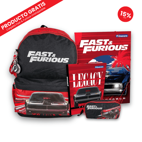 Combo Rápido y Furioso: Morral Dodge Charger + Útiles Escolares + Carpeta de Regalo